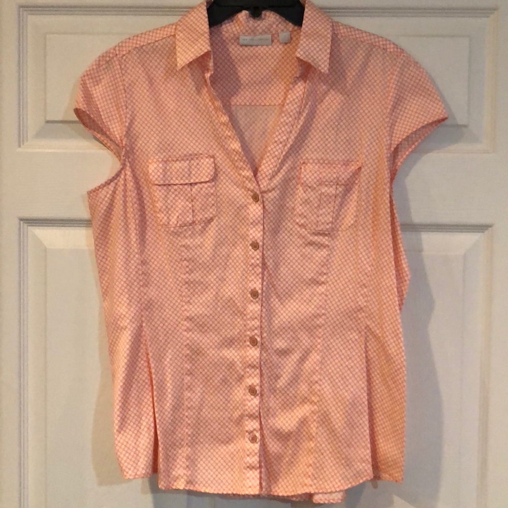Orange and cream blouse